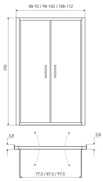 Novoterm Dvoukřídlé otevíravé sprchové dveře NV-Solid DDP CHR 90, chrom/transparent - bez vaničky