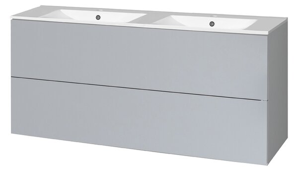 Mereo Mereo, Aira, koupelnová skříňka s keramickým umyvadlem 121 cm, bílá, dub, šedá, CN733