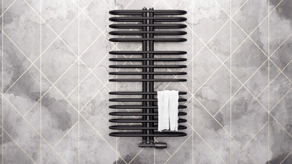 Regnis LEVEL II, topné těleso 600x1380mm se středovým připojením 50mm, 1203W, černá matná, LEVEL1380/600/D50/BLACK