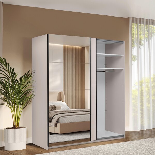 ŠATNÍ SKŘÍŇ S POSUVNÝMI DVEŘM, kašmírová, 200/210/62 cm MID.YOU - Šatní skříně, Online Only