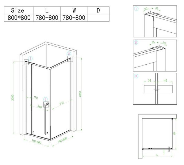 BPS-koupelny Čtvercový sprchový kout HYD-SK11A 80x80 černá/transparent - bez vaničky