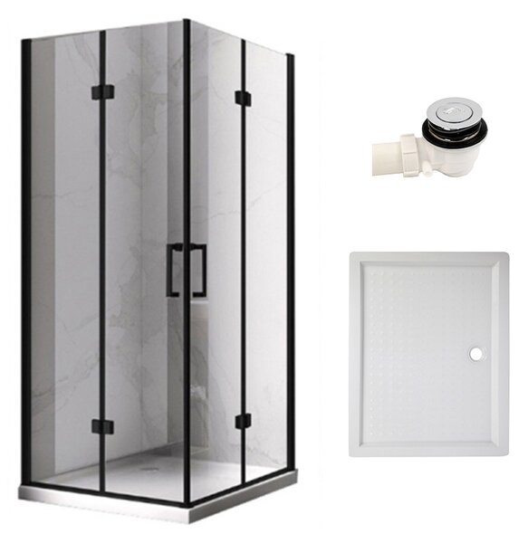 BPS-koupelny Obdélníkový sprchový kout HYD-OK12B 100x80 černý/transparent + vanička HYD-OSV-SXL03C bílá