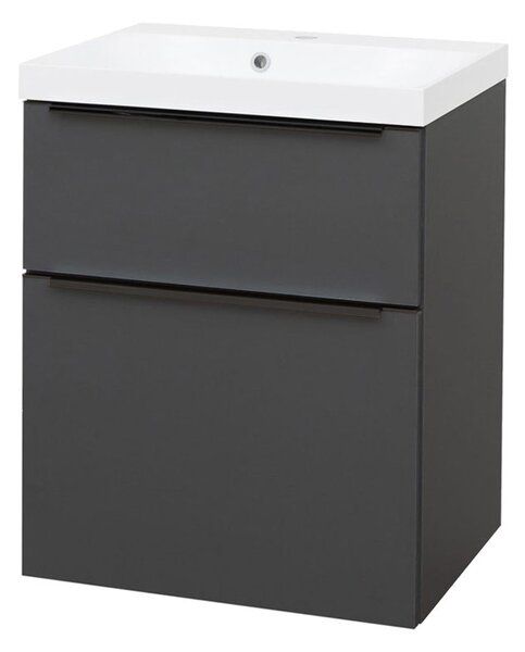 Mereo Mereo, Mailo, koupelnová skříňka s umyvadlem z litého mramoru 61 cm, bílá, dub, antracit, CN530MB