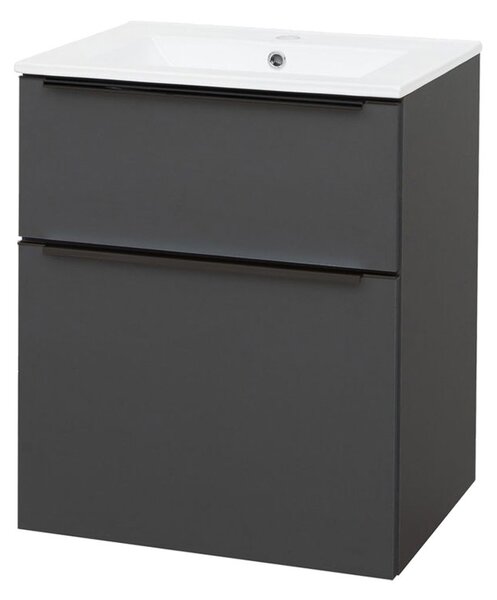 Mereo Mereo, Mailo, koupelnová skříňka s keramickým umyvadlem 61 cm, bílá, dub, antracit, CN530B
