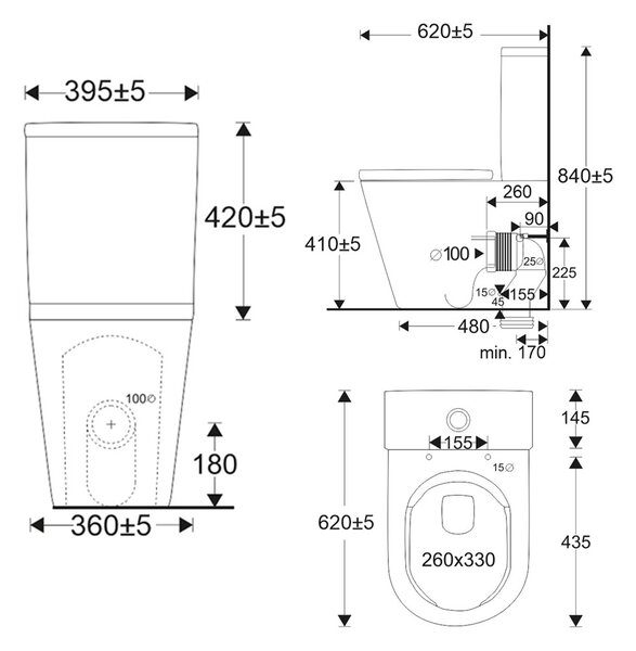 Mereo Mereo, WC kombi vario odpad, kapotované, Smart Flush RIMLESS, 605x380x825mm, keramické vč. sedátka, VSD91T1