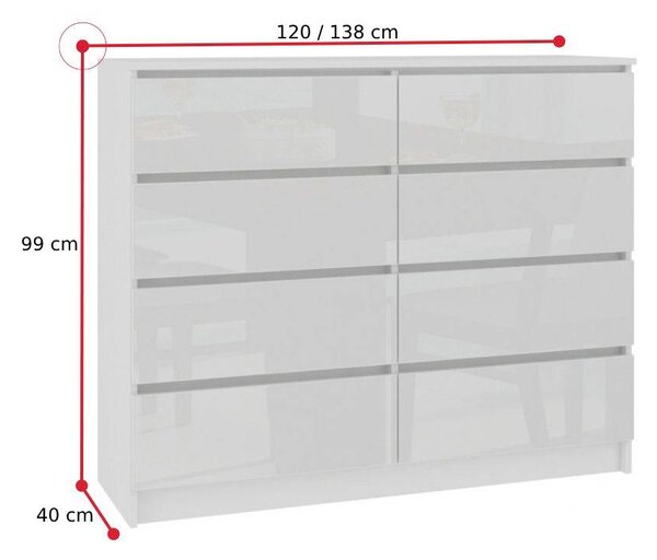 Komoda K120 8SZ, bílá, 120x99x40