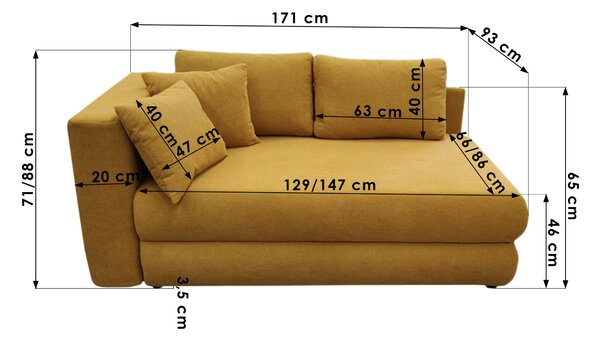 LENOŠKA, textil, 171/71-88/93 cm Cantus - Rozkládací sedačky