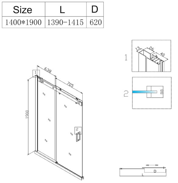 BPS-koupelny Posuvné sprchové dveře HYD-PD03F 140 cm chrom/transparent pro instalaci do niky - bez vaničky