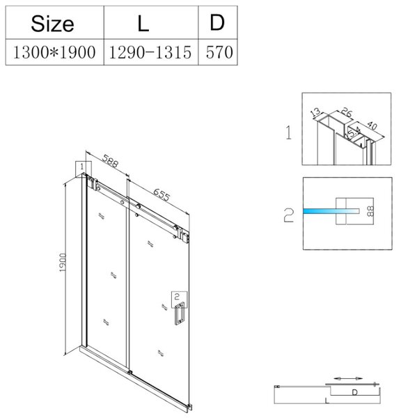 BPS-koupelny Posuvné sprchové dveře HYD-PD03E 130 černá/transparent pro instalaci do niky - bez vaničky