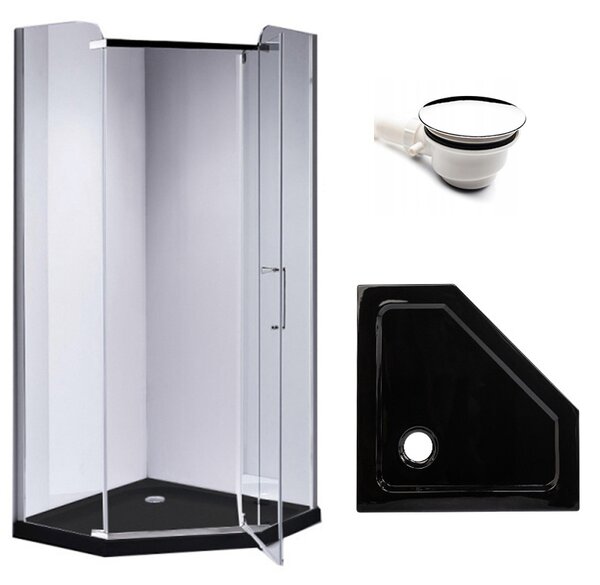 BPS-koupelny Pětiúhelníkový sprchový kout HYD-PK91B 90x90 chrom/transparent + vanička HYD-PSV-ST07B černá