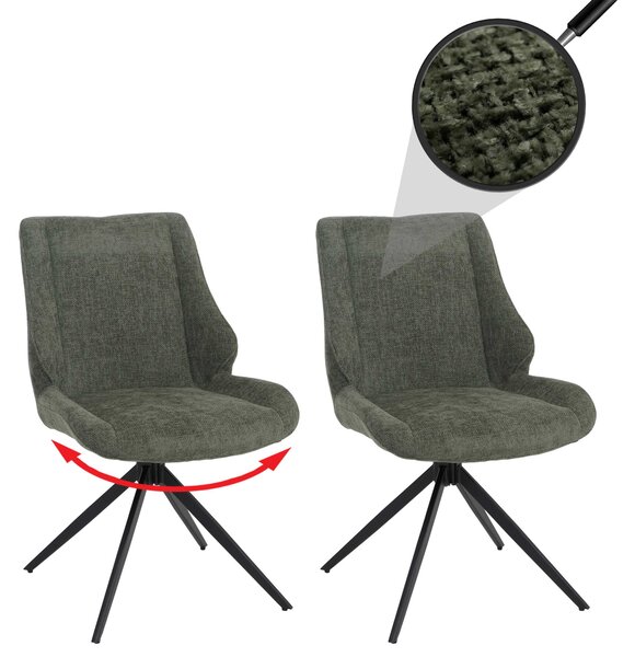 Sada dvou jídelních židlí HWC-O48, kuchyňská židle, otočná s automatickým návratem, potah: textil chenille (320 g/m²), Öko-Tex, barva: zelená