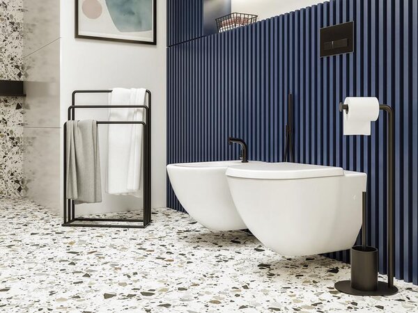 BISK Erga Nero, volně stojící držák na toaletní papír s WC kartáčem, černá matná, ERG-08309