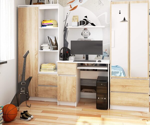 Ak furniture Psací stůl PIKSEL 90 cm bílý/dub sonoma levý