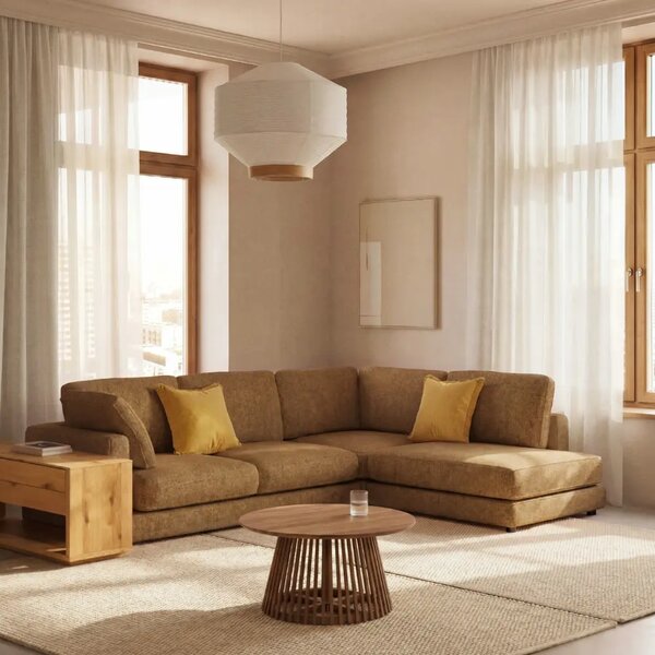 Kave Home Žlutá rohová bouclé pohovka Gala 300 cm II., levá