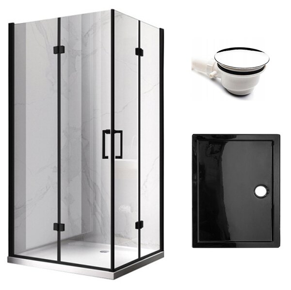 BPS-koupelny Obdélníkový sprchový kout HYD-OK13A 100x90 černý/transparent + vanička HYD-OSV-ST04A černá