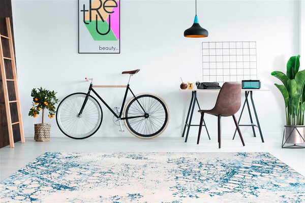 KOBEREC TKANÝ NA PLOCHO, 80/150 cm modrá, krémová Kayoom - Online Only koberce & rohožky, Online Only