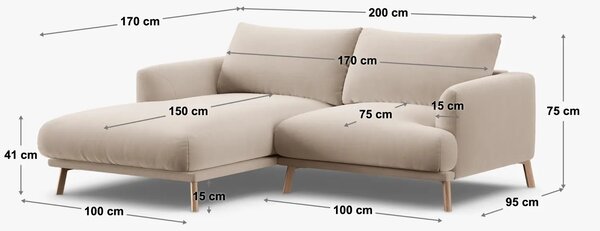 Micadoni Terakotově oranžová sametová rohová pohovka Naomi 200 cm, levá