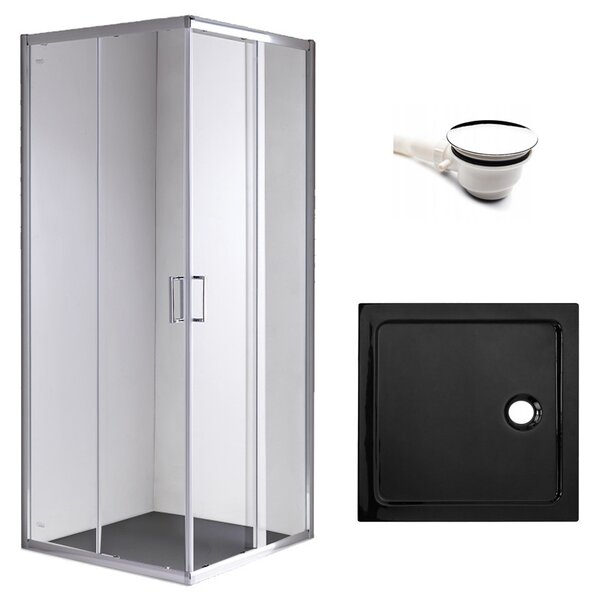 BPS-koupelny Čtvercový sprchový kout HYD-SK93C 100x100 chrom/transparent + vanička HYD-SSV-ST06A černá