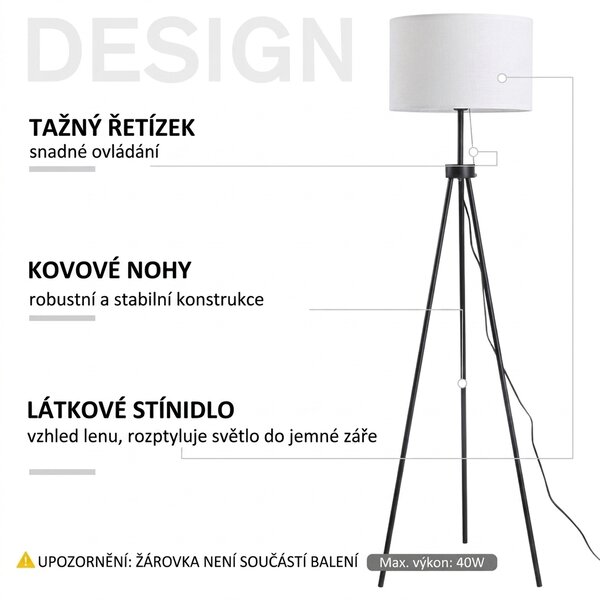 Stojací lampa trojnožka, černá-bílá, 152 cm B31-187V90