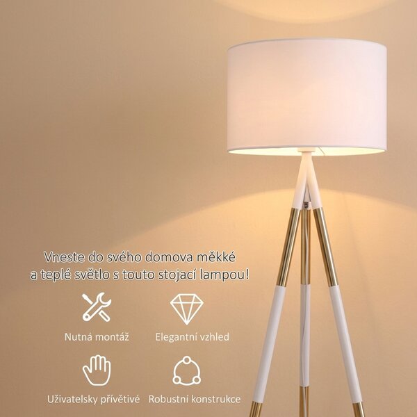 Stojací lampa trojnožka, zlatá-bílá, 144 cm B31-371