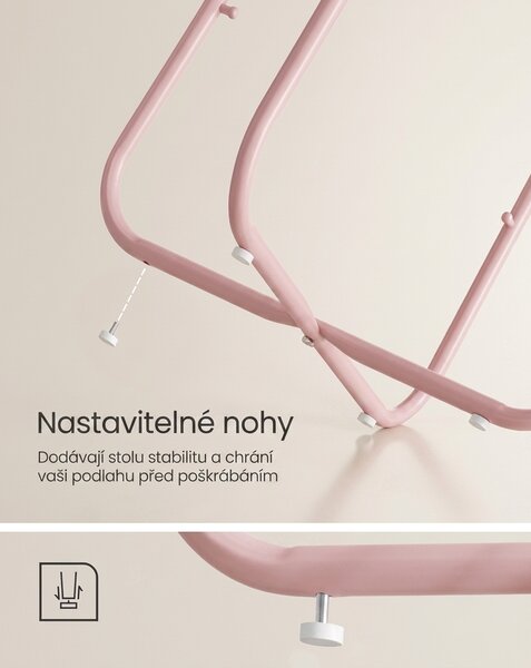 Odkládací stolek s látkovým košem, bílo-růžový LET223R61