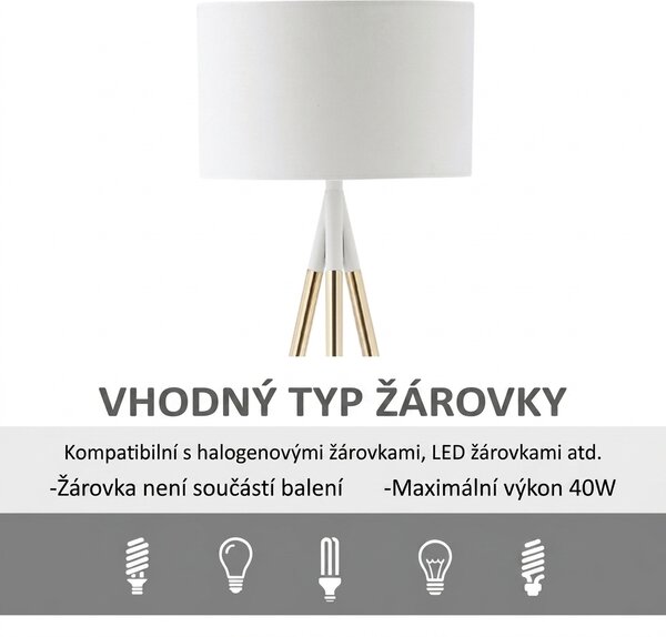 Stojací lampa trojnožka, zlatá-bílá, 144 cm B31-371