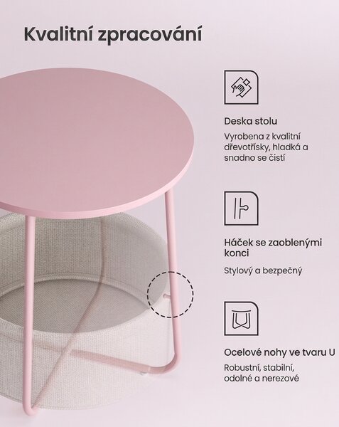 Odkládací stolek s látkovým košem, bílo-růžový LET223R61