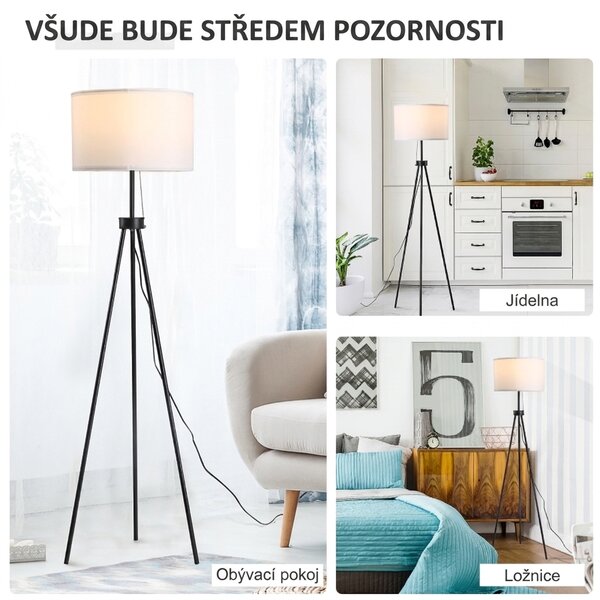 Stojací lampa trojnožka, černá-bílá, 152 cm B31-187V90