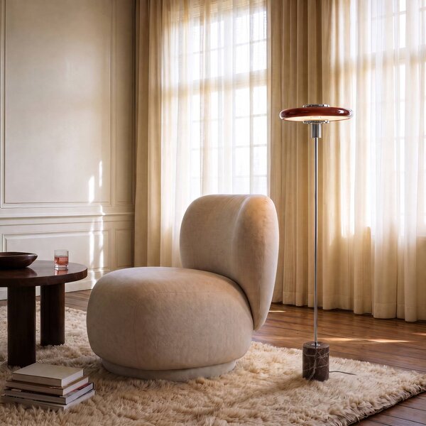 Lindby Stojací lampa Branford, retro, vínová, kov/mramor, Červená, Obývací pokoj / jídelna, kov, Vintage