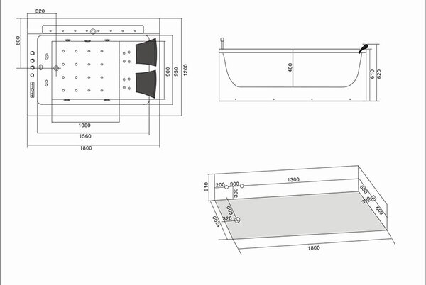 BPS-koupelny Hydromasážní vana HYD-FE606AH-P 180x120 PRAVÁ s ohřevem vody