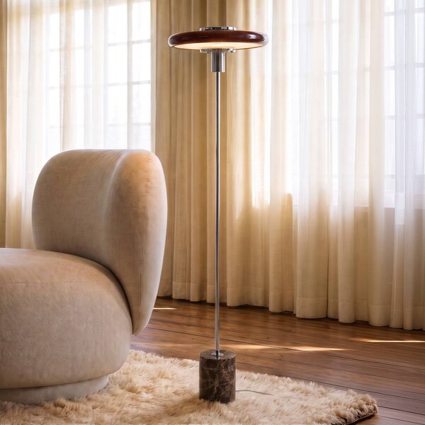 Lindby Stojací lampa Branford, retro, vínová, kov/mramor, Červená, Obývací pokoj / jídelna, kov, Vintage