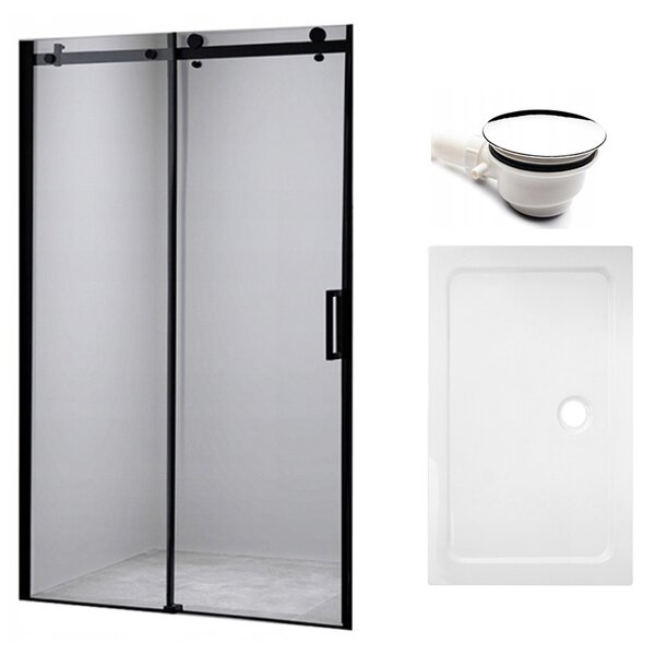 BPS-koupelny Posuvné sprchové dveře HYD-PD03C 110 černé/transparent pro instalaci do niky + vanička HYD-OSV-ST04B 110x90 bílá