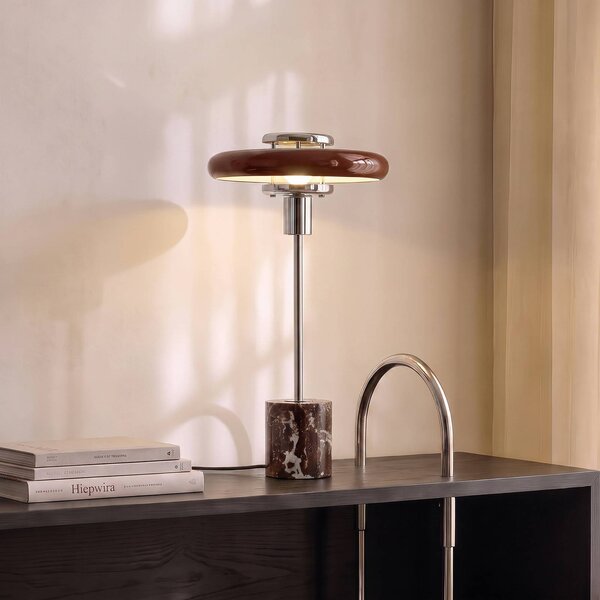 Lindby Stolní lampa Branford, retro, vínová, sklo/mramor, Červená, Obývací pokoj / jídelna, Sklo, Vintage
