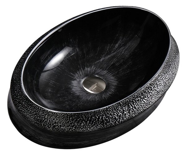 BPS-koupelny Keramické umyvadlo na desku HYD-SR-BL-SV-600 60x40 cm, černo / stříbrné