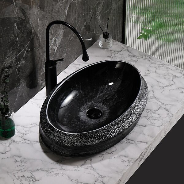 BPS-koupelny Keramické umyvadlo na desku HYD-SR-BL-SV-600 60x40 cm, černo / stříbrné