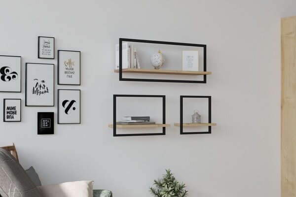 Hanah Home Sada 3 nástěnných polic Yeso černá/hnědá