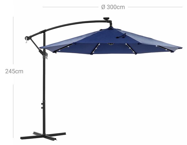 SONGMICS Boční slunečník s LED osvětlením 300 cm modrý