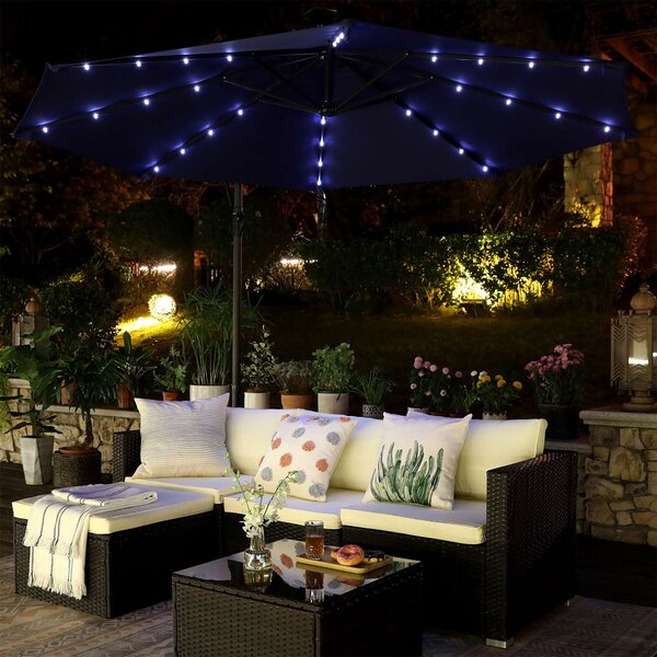 SONGMICS Boční slunečník s LED osvětlením 300 cm modrý
