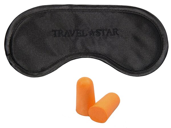 Travelstar set nafukovací cestovní polštář - modrý + maska na spaní - černá