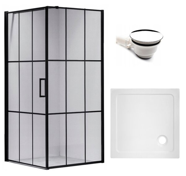BPS-koupelny Čtvercový sprchový kout HYD-SK13A 80x80 černá/transparent + vanička HYD-SSV-ST02A bílá