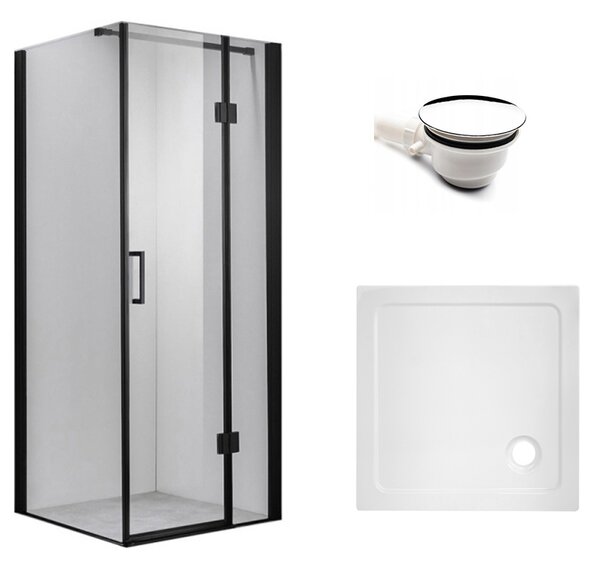BPS-koupelny Čtvercový sprchový kout HYD-SK1390A 80x80 černá/transparent + vanička HYD-SSV-ST02A bílá