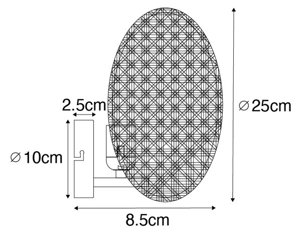 Rustikální nástěnné svítidlo černé s ratanem 25 cm - Kata