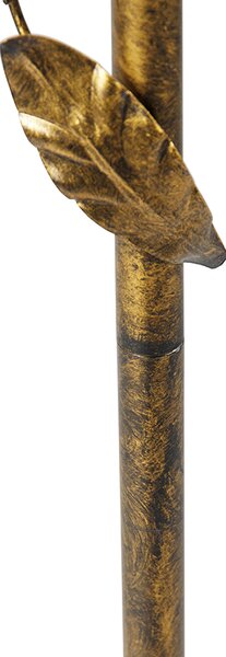 Zlatá stojací lampa se stínidlem s motivem listů a zlatým interiérem 50 cm - Linden