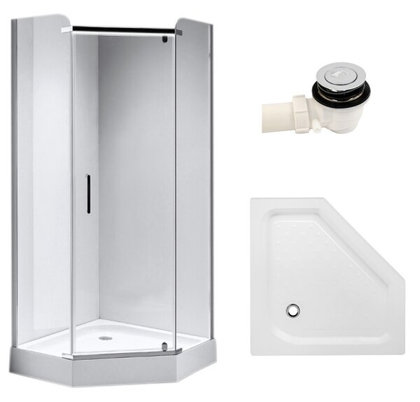 BPS-koupelny Pětiúhelníkový sprchový kout HYD-PK91B 90x90 chrom/transparent + vanička HYD-PSV-SXL07B bílá