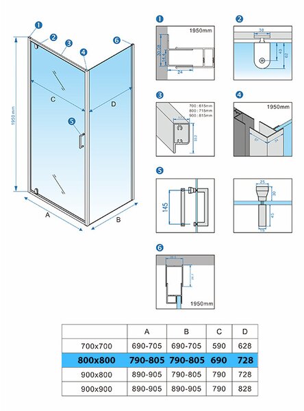 BPS-koupelny Čtvercový sprchový kout HYD-SK04B 80x80 chrom/transparent + vanička HYD-SSV-ST02A černá