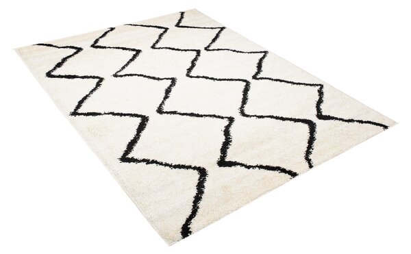 Makro Abra Kusový koberec Shaggy DELHI 6063A krémový černý Rozměr: 60x100 cm
