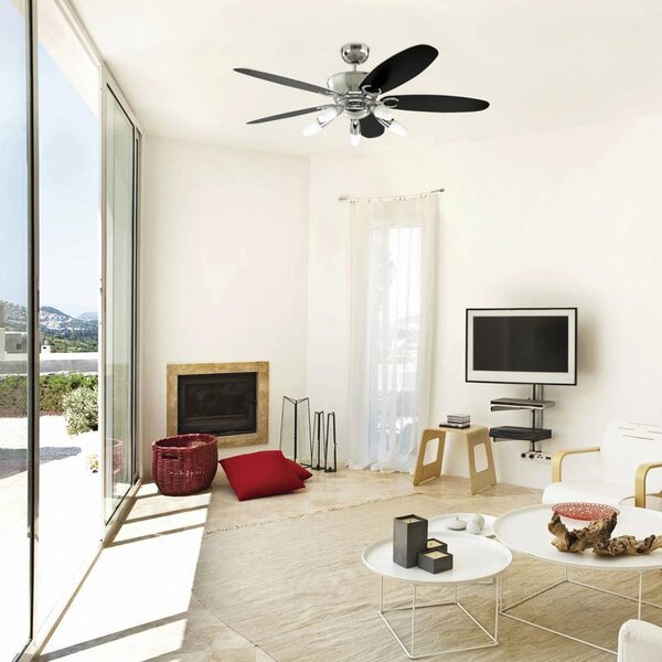 Westinghouse Stropní ventilátor s osvětlením Arius, dálkové ovládání, Černá, Obývací pokoj / jídelna, kov, Moderní