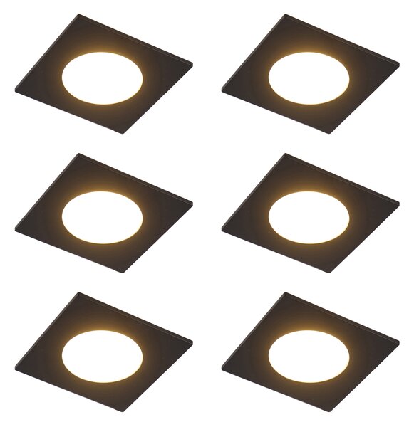 Sada 6 moderních zapuštěných bodových svítidel černá vč. LED 3-krokové stmívatelné IP65 - Simply