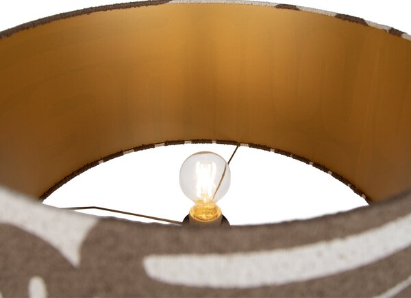Stojací lampa černý stativ s hnědým a béžovým pruhovaným stínidlem 50 cm - Puros