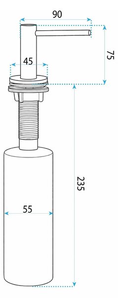 Vestavný dávkovač mýdla/saponátu REA DEX, 300 ml, titan